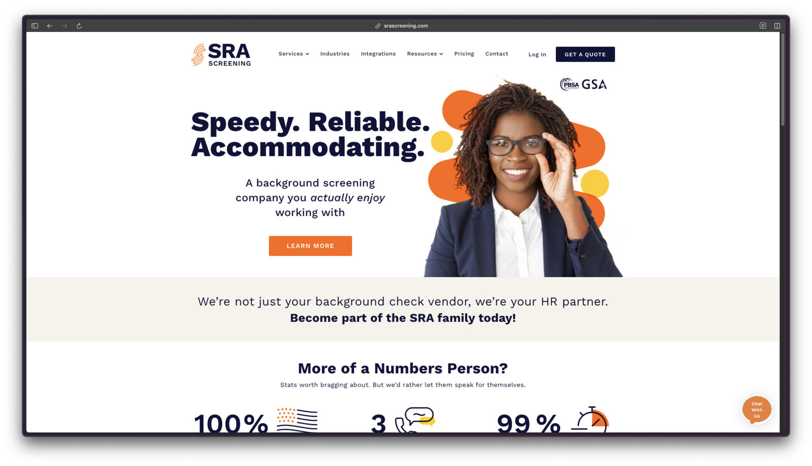 Sra home page screenshot
