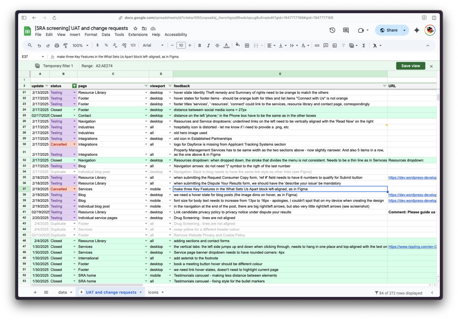 Uat change request spreadsheet
