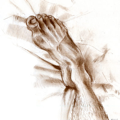 Artist's foot and hand