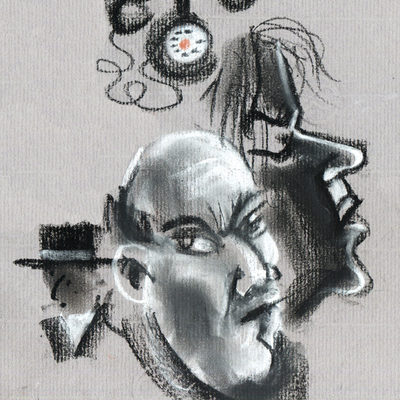 Faces drawn with pastels
