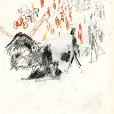 Project recording activity: two sketches of street activity